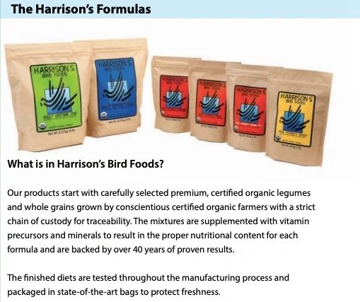 Harrison's Bird Foods product formula bags